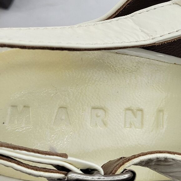 Marni Platform Heels Size 36 5.5-6 Cream Leather Wood Heel Peep Toe Slingback - Picture 9 of 10